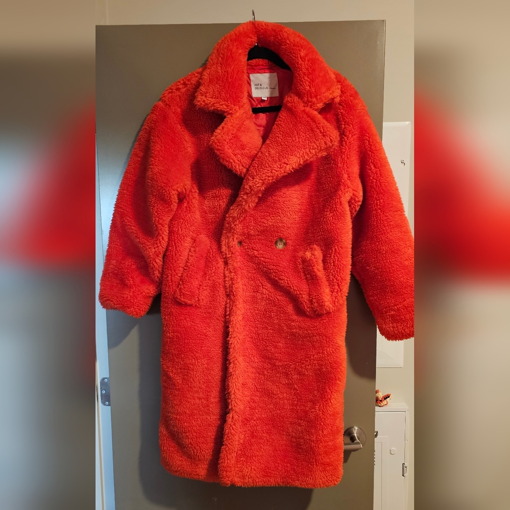 Hot & Delicious Vibrant Orange Faux Fur Coat